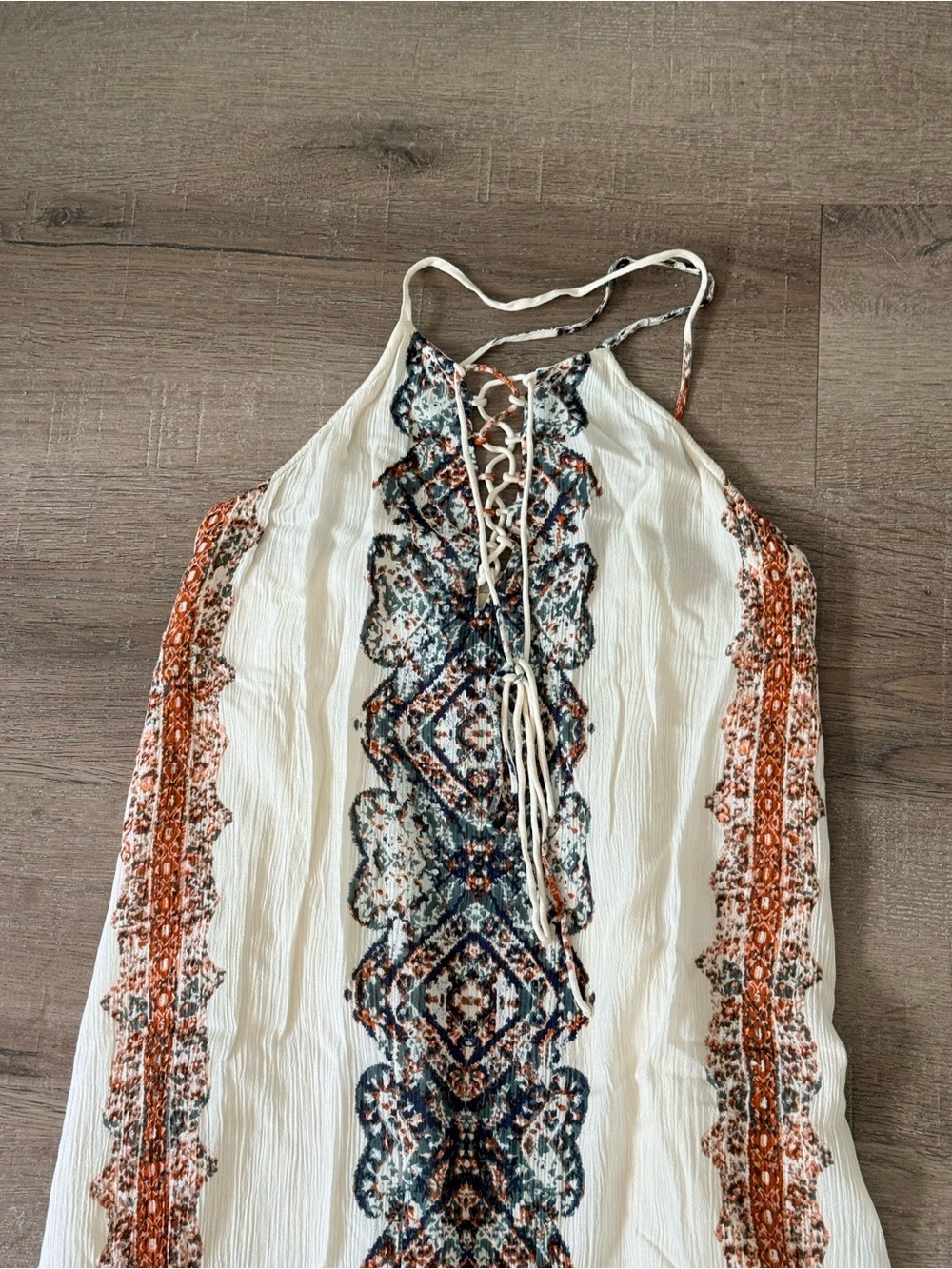 O'Neill White Midi Dress with Blue and Rust Print